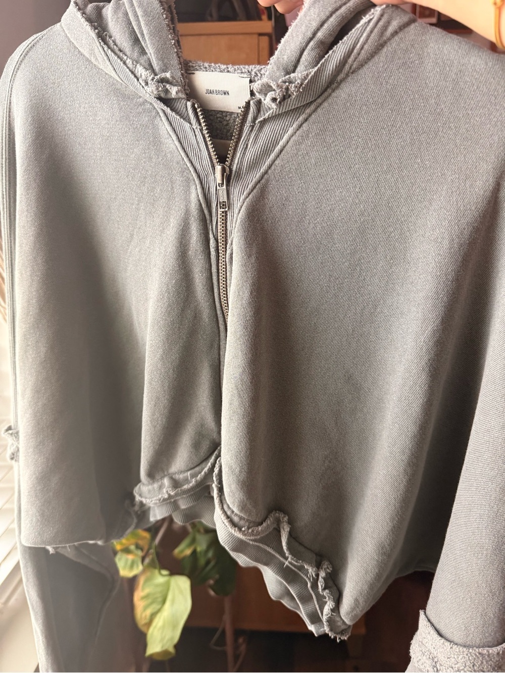 Joah Brown Deconstructed Cropped Zip Hoodie Washed Black M/L - Picture 12 of 16